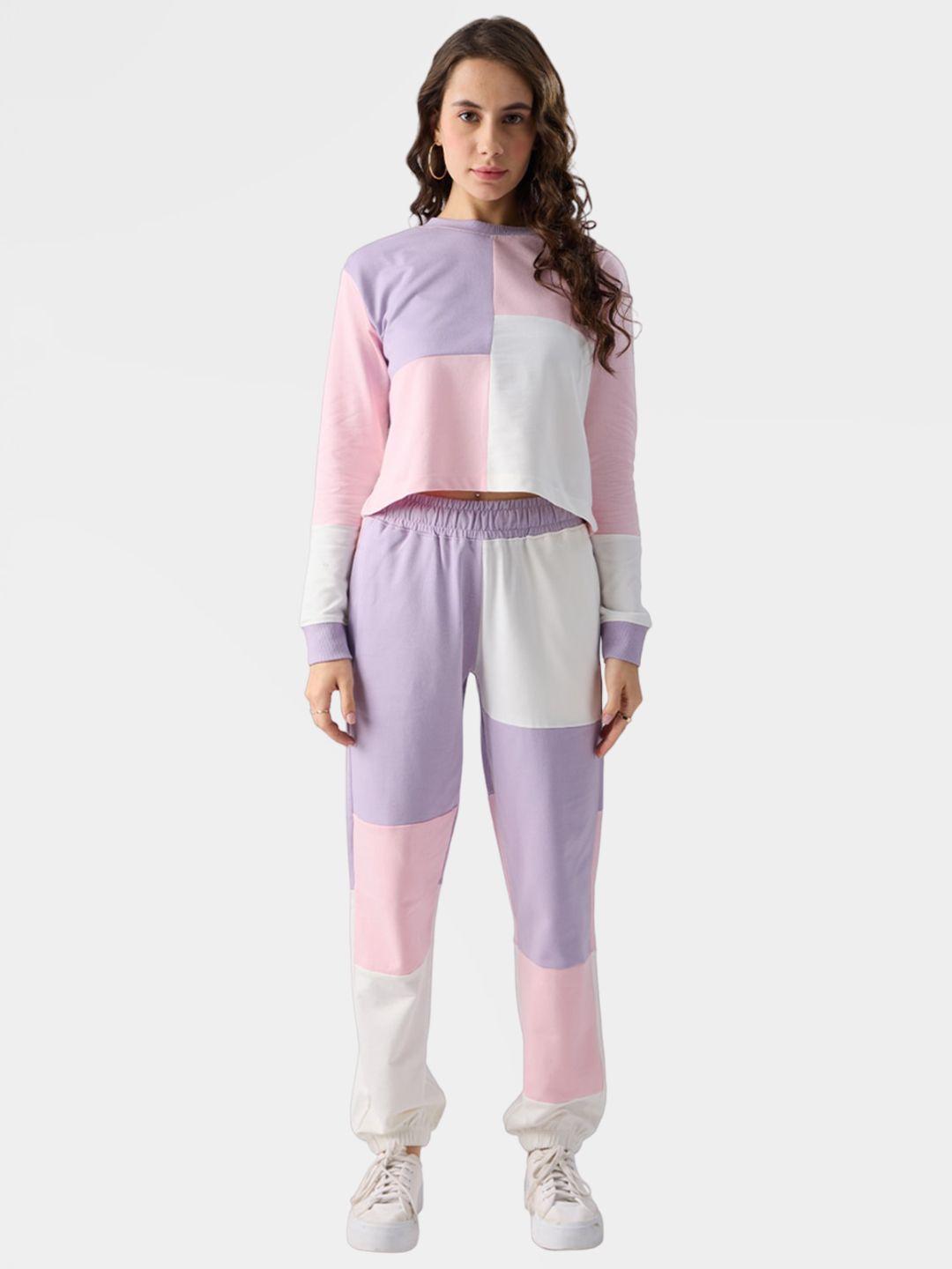 the souled store color-blocked pure cotton sweatshirt & joggers co-ord
