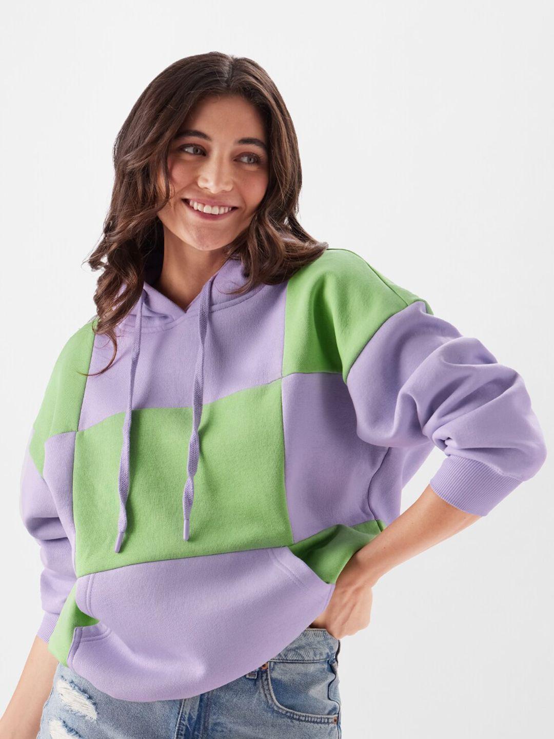 the souled store colourblocked hooded drop shoulder oversized pullover sweatshirt