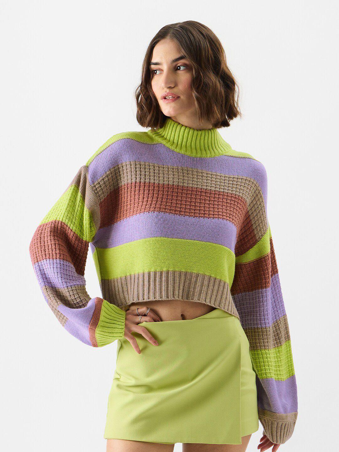 the souled store colourblocked turtle neck crop pullover