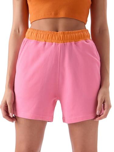 the souled store coral paradise women regular fit solid pink color cotton lounge shorts sweatshorts women's sweat shorts athletic lounge gym running workout french terry cotton drawstring elastic