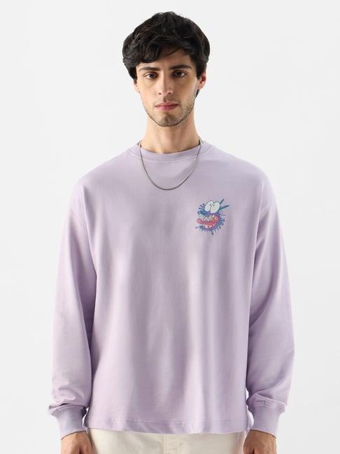 the souled store courage: yikes lavender loose fit oversized crew t-shirt