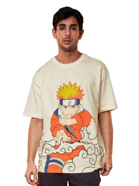 the souled store cream naruto: believe print oversized t-shirt