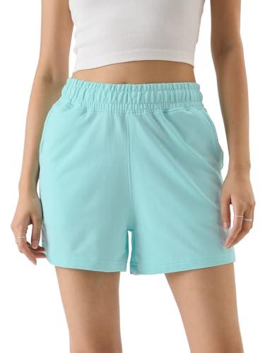 the souled store crystal blue lounge shorts women lounge shorts sweatshorts women's sweat shorts athletic lounge gym running workout french terry cotton drawstring elastic waist casual comfortable