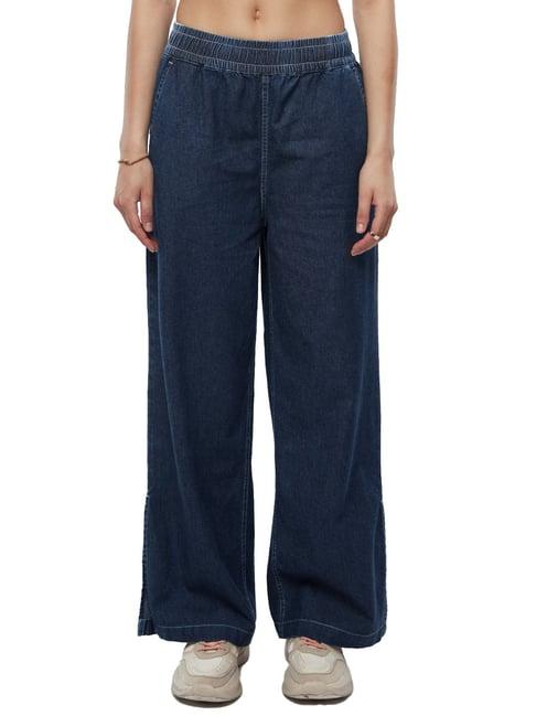 the souled store dark blue relaxed fit mid rise pants