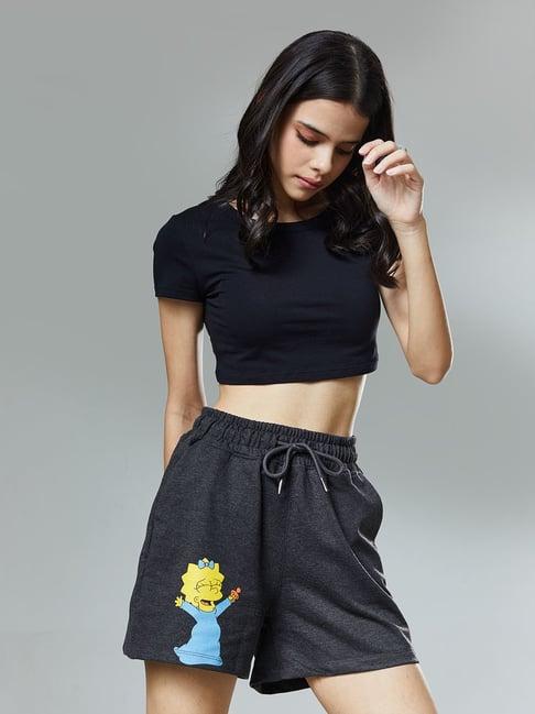 the souled store dark grey printed shorts