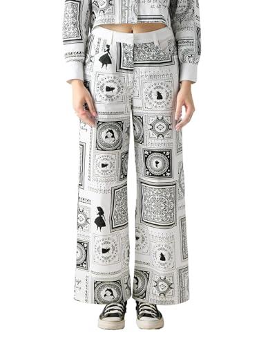 the souled store disney: alice in wonderland womens and girls regular fit women cotton pants white