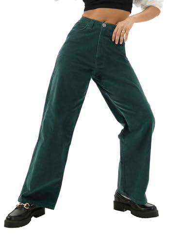 the souled store emerald green women and girls buttoned cotton blend straight fit corduroy pants