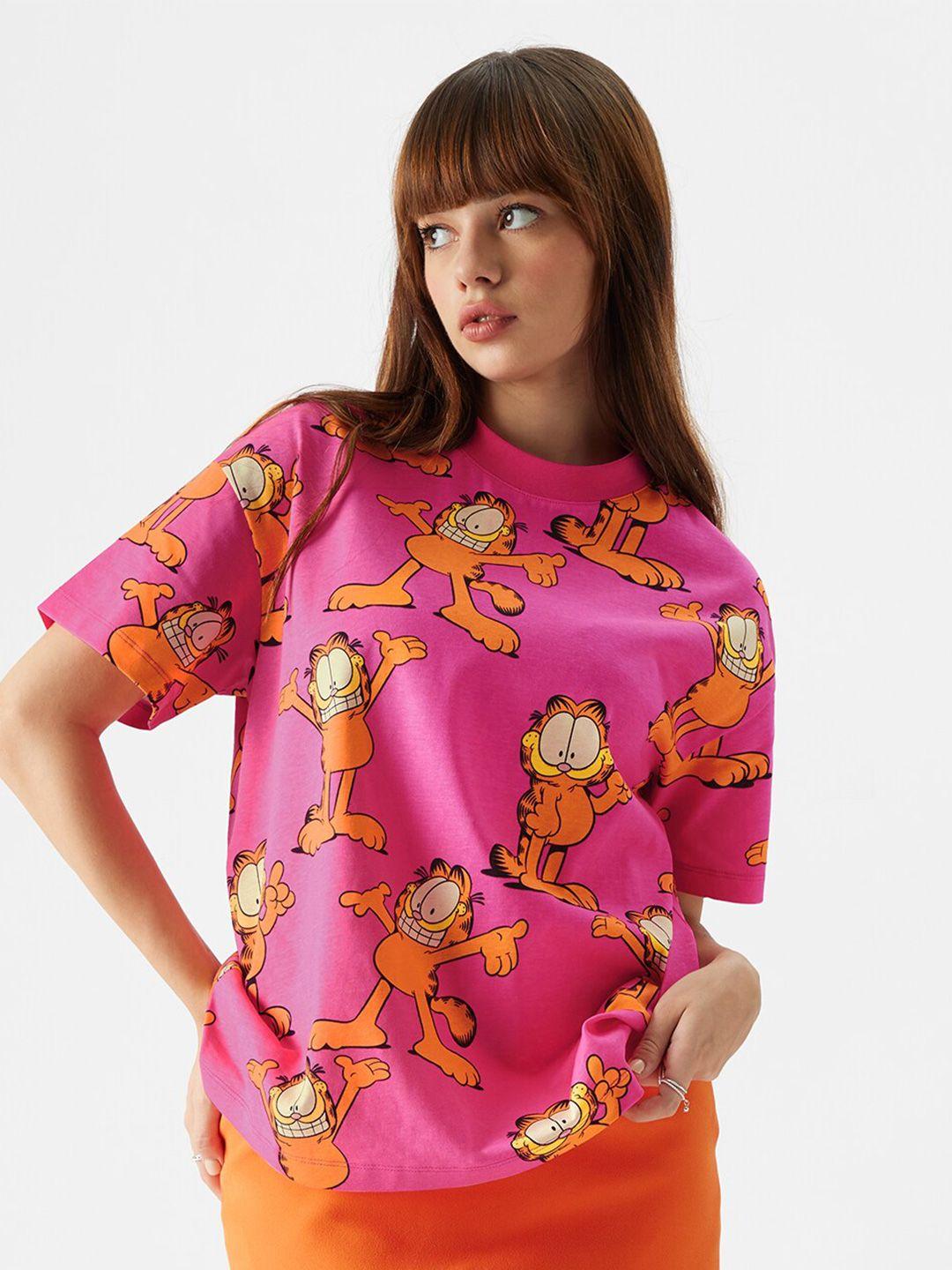 the souled store garfield printed high-neck pure cotton oversized t-shirt