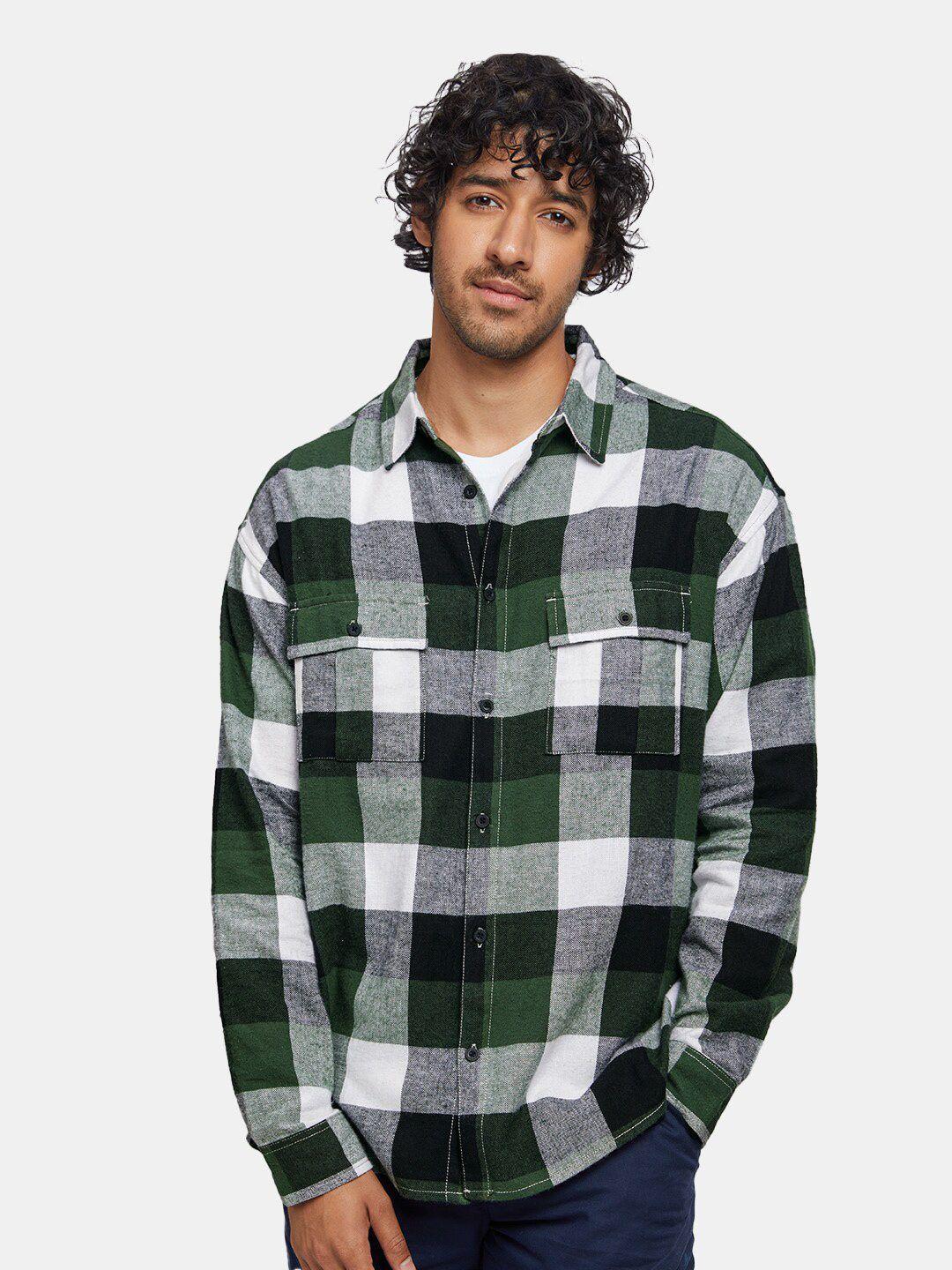 the souled store green & black buffalo checked pure cotton casual shirt