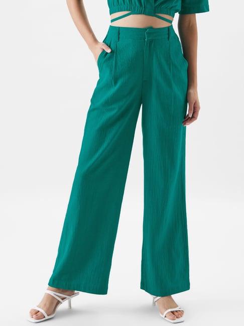 the souled store green cotton flared pants