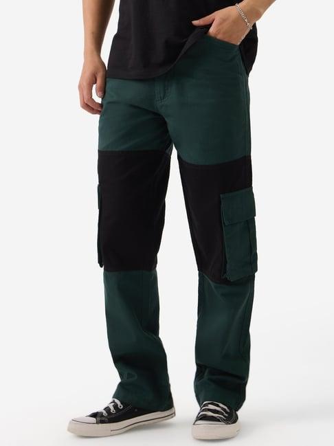 the souled store green cotton regular fit colour block cargos