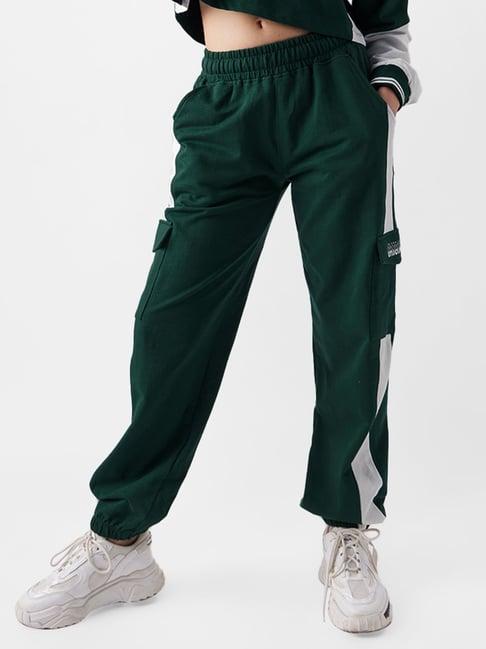 the souled store green cotton striped joggers
