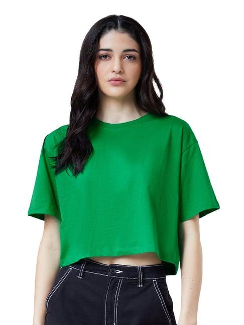 the souled store green oversized crop top