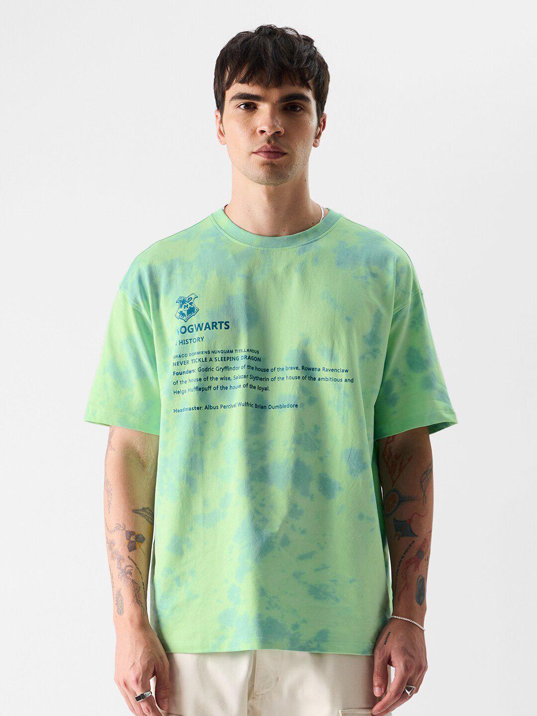 the souled store green oversized typography printed raw edge cotton t-shirt