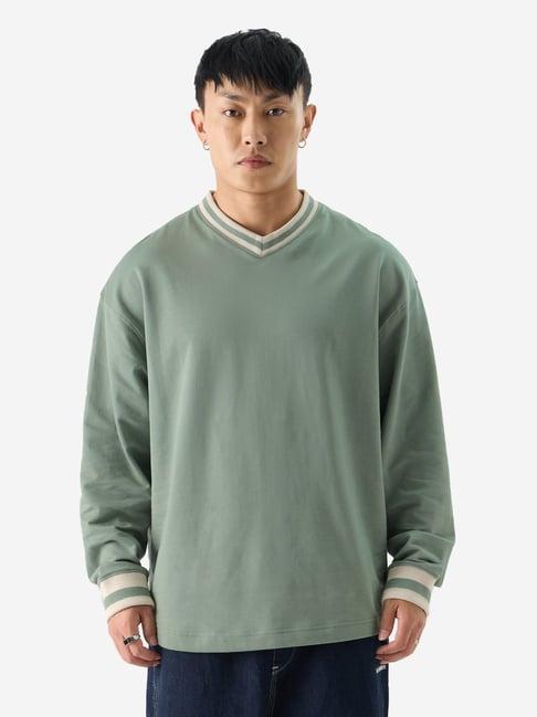 the souled store green oversized v neck t-shirt