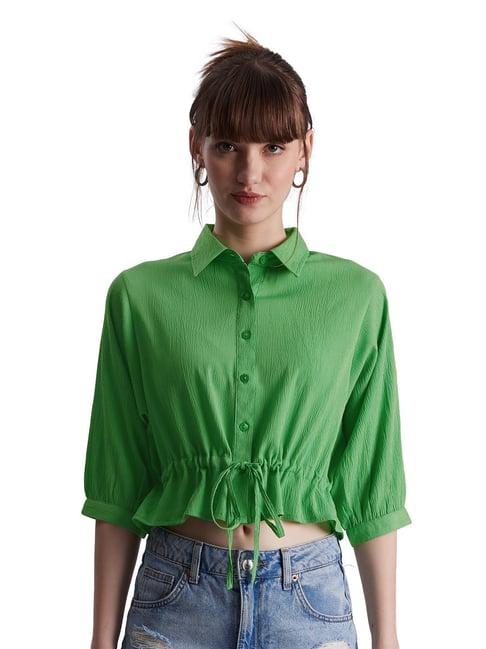 the souled store green regular fit crop shirt