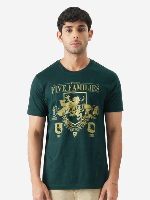 the souled store green regular fit graphic print the godfather: five families t-shirt
