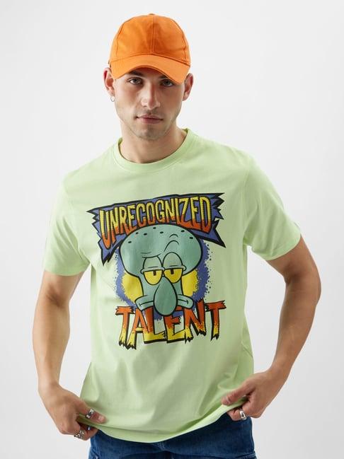 the souled store green regular fit unrecognized talent graphic t-shirt