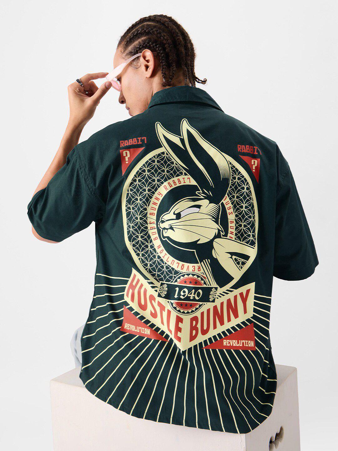 the souled store green relaxed boxy looney tunes printed oversized pure cotton shirt