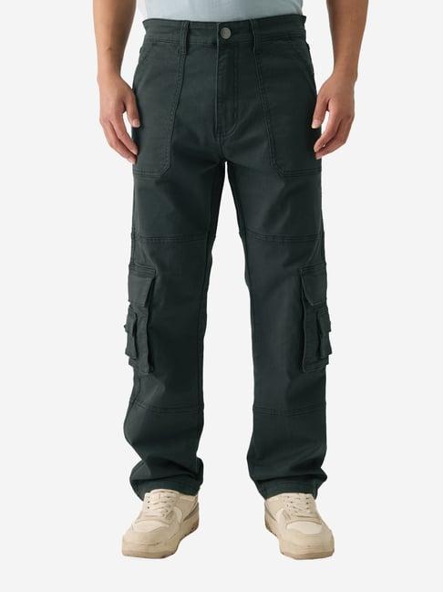 the souled store green straight fit cargo jeans