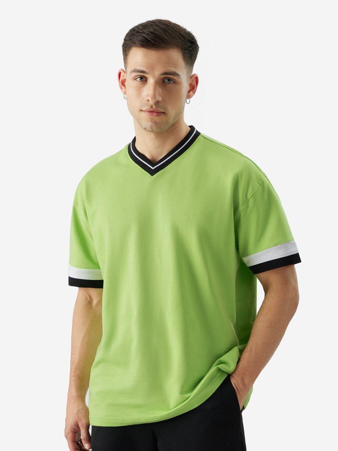the souled store green v-neck oversized pure cotton t-shirt