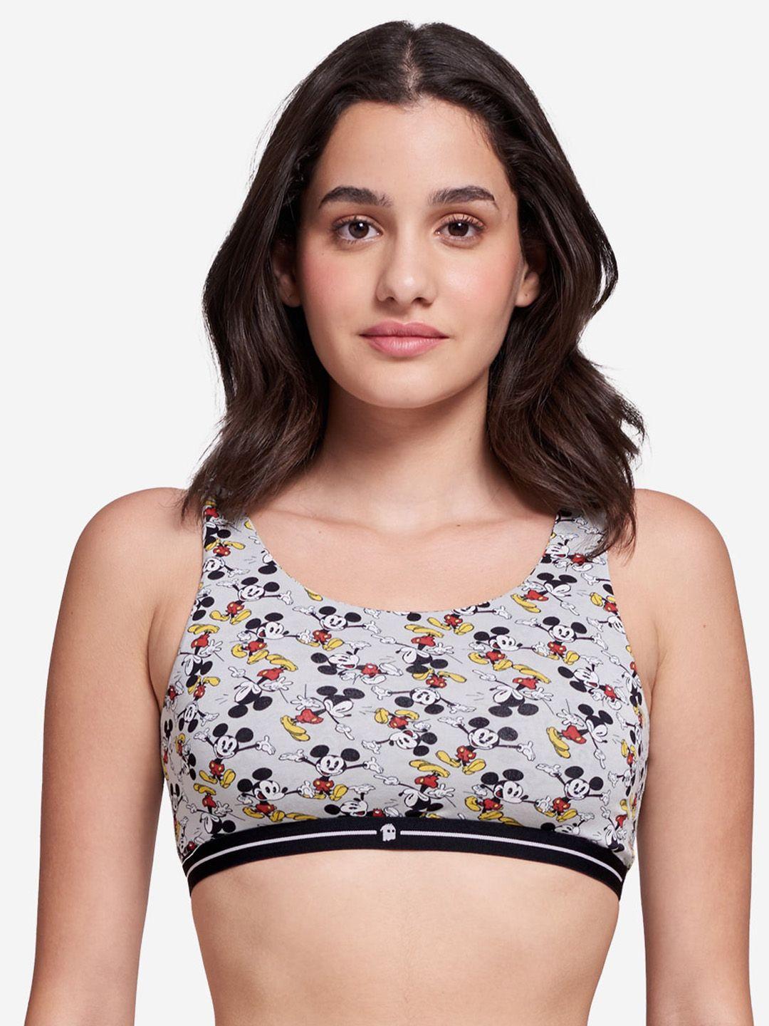 the souled store grey & black mickey mouse printed sports bra