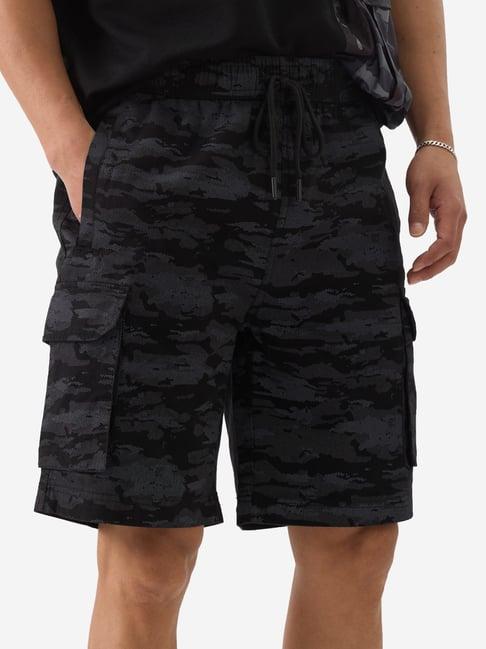 the souled store grey cotton regular fit printed cargo shorts