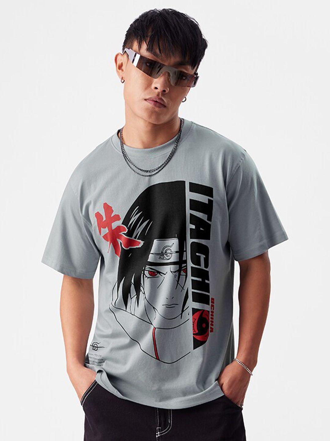 the souled store grey graphic printed naruto pure cotton t-shirt