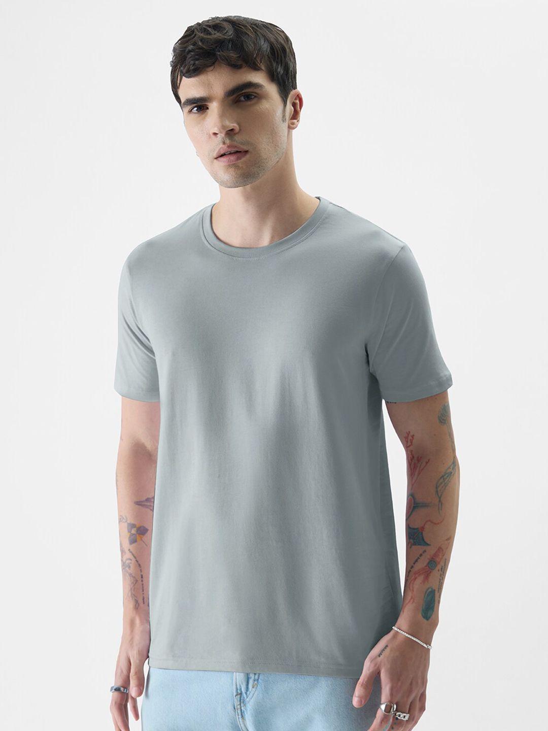 the souled store grey round neck pure cotton casual t-shirt