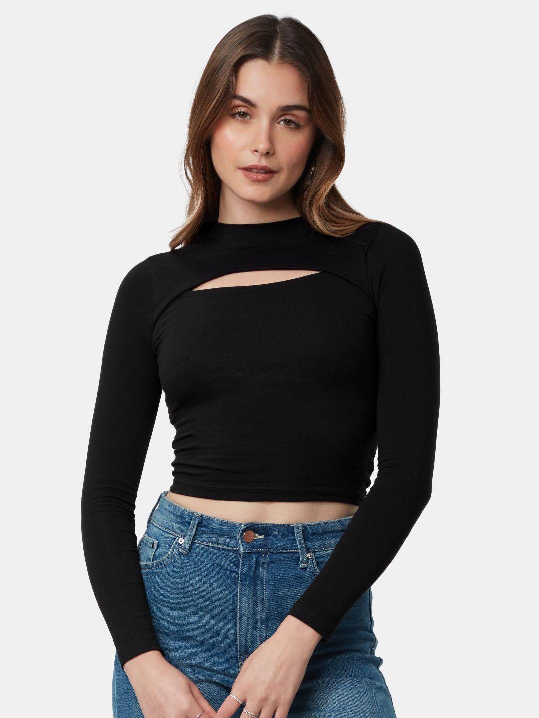 the souled store high neck cut out crop top