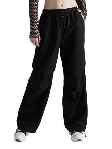 the souled store ink black women and girls elasticated toggled cotton parachute pants