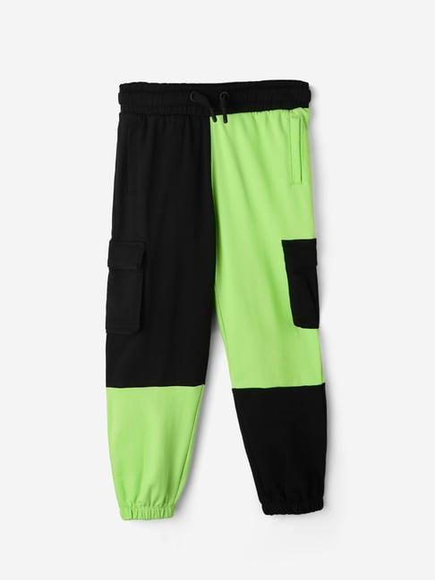 the souled store kids black & green color block joggers