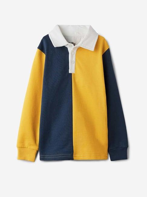the souled store kids navy & yellow cotton color block full sleeves sweatshirt