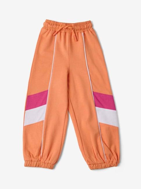 the souled store kids orange & white cotton cut n sew joggers