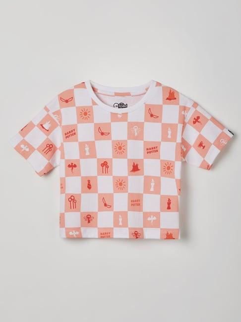 the souled store kids peach & white printed top
