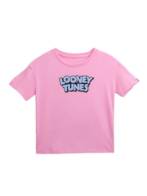 the souled store kids pink graphic print t-shirt