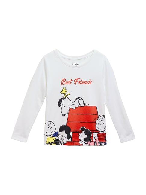 the souled store kids white & red cotton printed full sleeves peanuts t-shirt