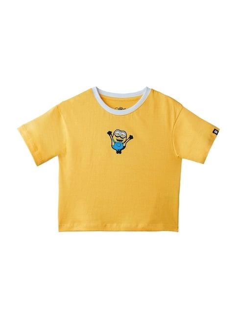 the souled store kids yellow cotton printed minions crop top