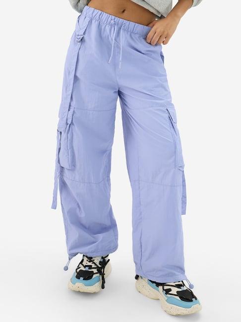 the souled store lavender cotton relaxed fit cargo pants