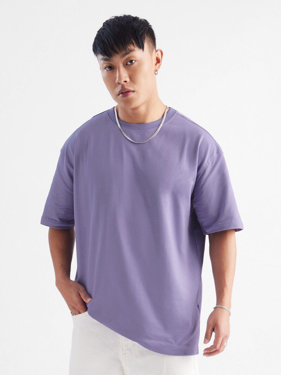 the souled store lavender drop-shoulder sleeves pure cotton oversized t-shirt