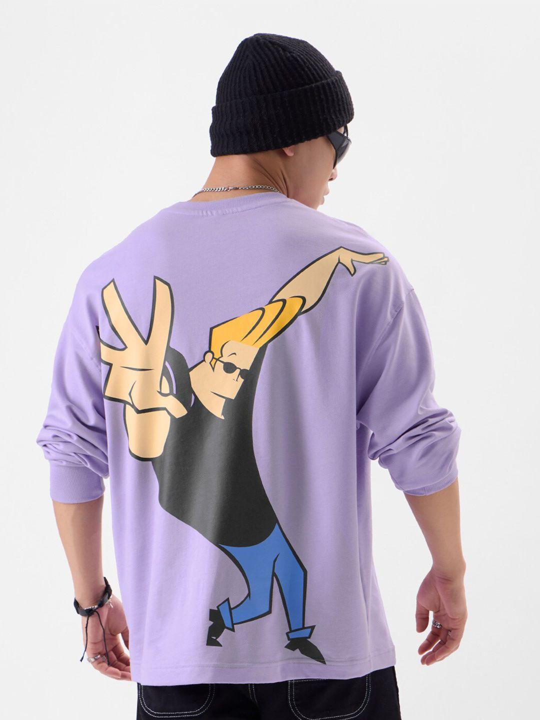 the souled store lavender johnny bravo printed drop-shoulder oversized pure cotton t-shirt