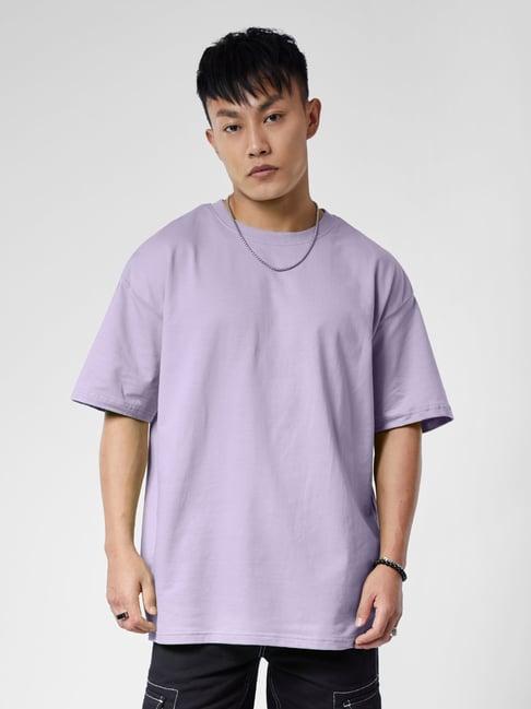 the souled store lavender regular fit oversized crew t-shirt