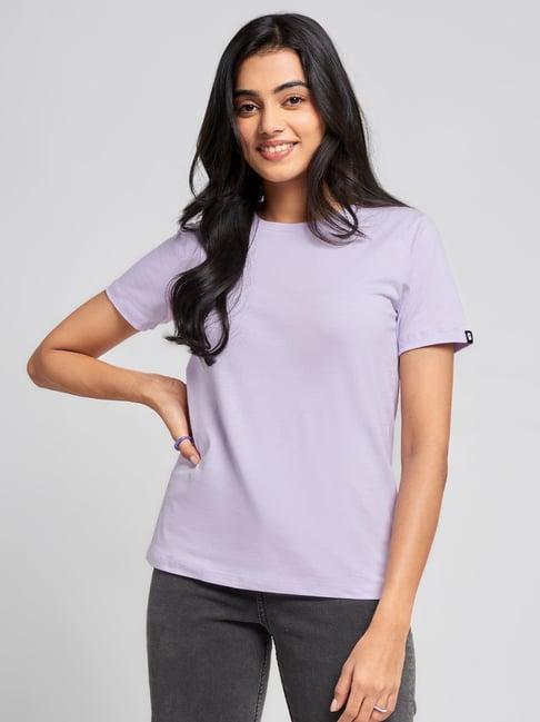 the souled store lavender round neck t-shirt