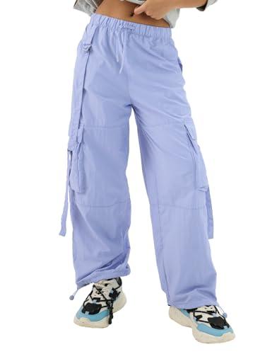 the souled store lavender women & girls drawstrings solid nylon toggled leg closure loose fit parachute pants