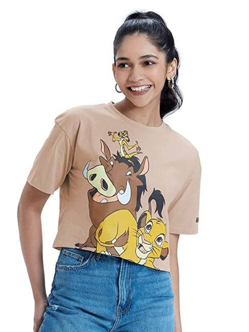 the souled store light brown hakuna matata printed top