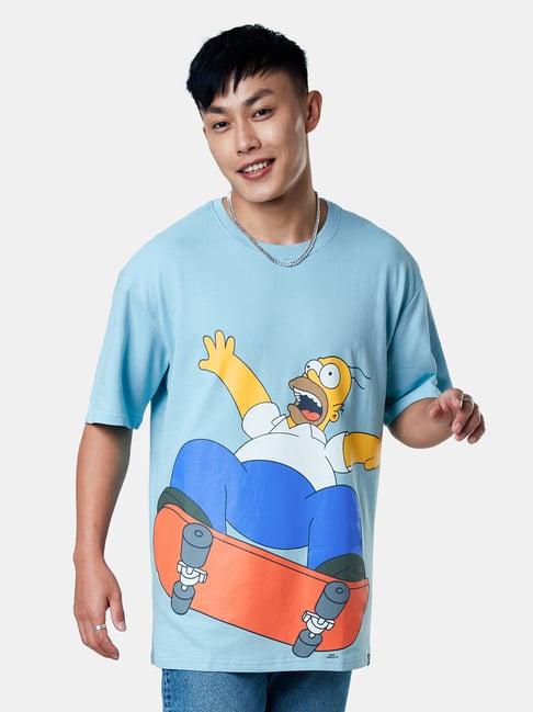 the souled store light the simpsons printed crew t-shirt