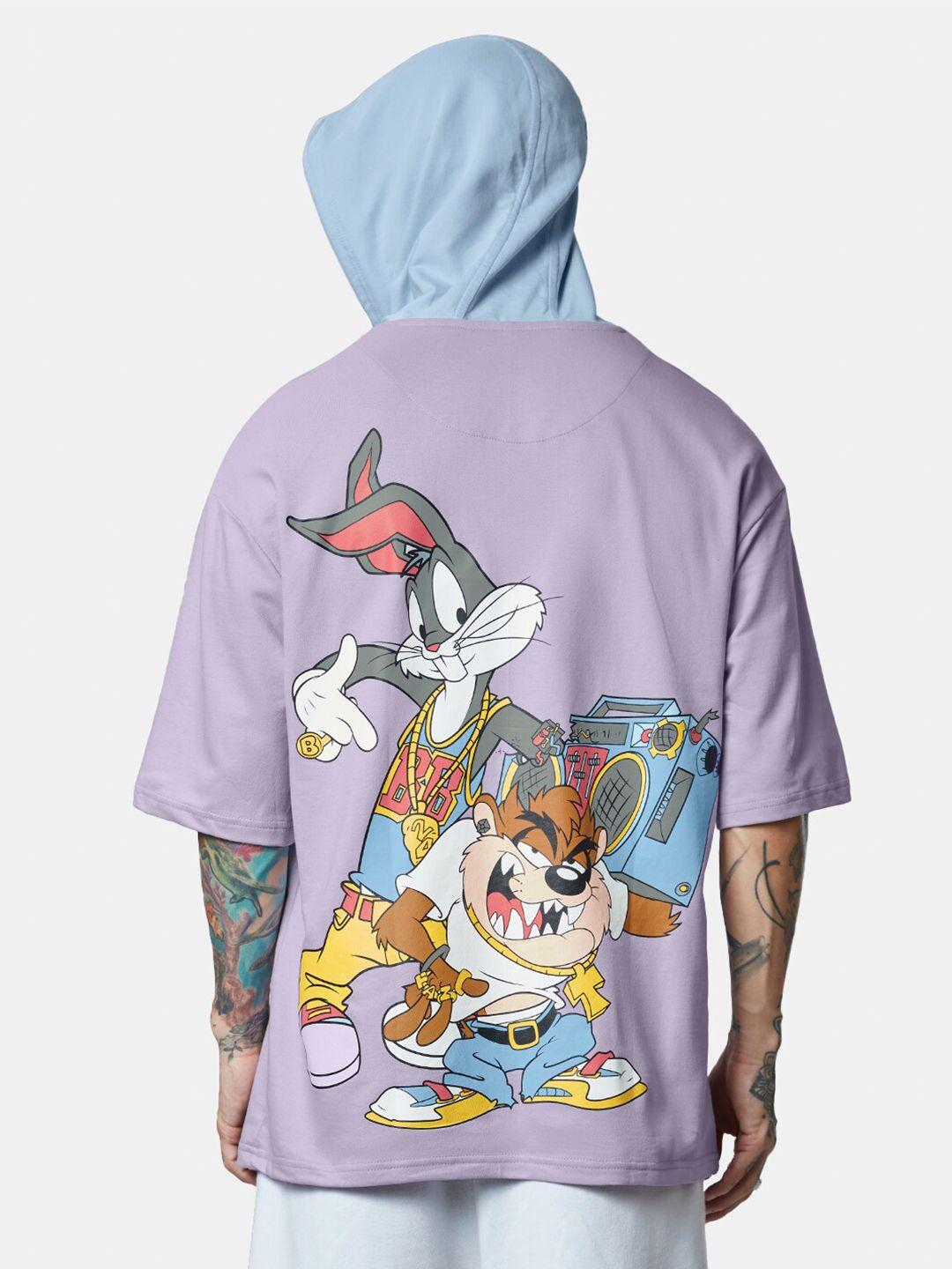 the souled store looney tunes printed short sleeve hooded t-shirt