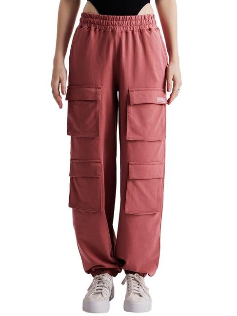 the souled store maroon cotton cargo joggers