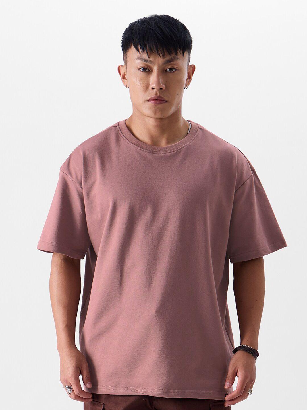 the souled store mauve round neck pure cotton oversized t-shirt