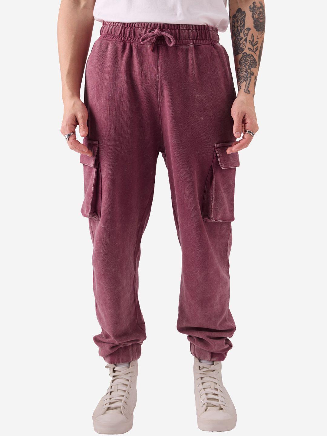 the souled store men acid-washed relaxed fit cargo joggers